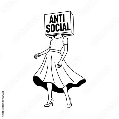 Woman with Anti Social Box on Head.