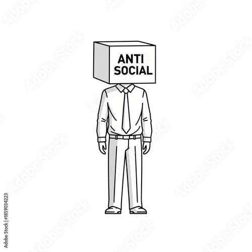 Man with Cardboard Box Head Anti Social.