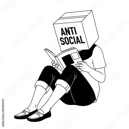 Person with Box Head Reading Book.