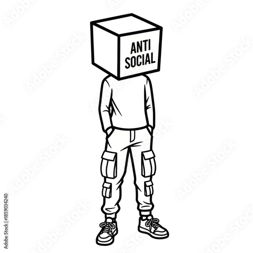 Man with Cardboard Box on Head Anti Social.