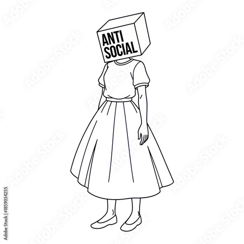 Woman Wearing Cardboard Box on Head.