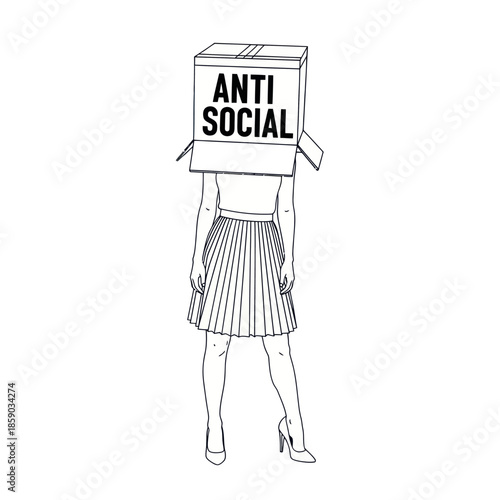 Woman with Anti Social Box on Head.