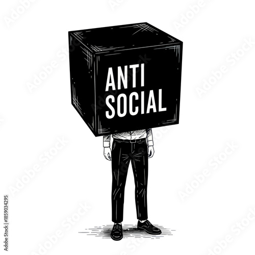 Man Wearing Anti Social Box Headgear.