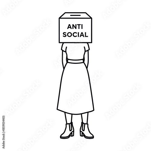Woman Wearing Anti Social Box Head.