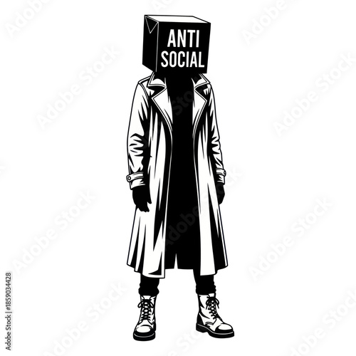 Man Wearing Cardboard Box on Head Anti Social.