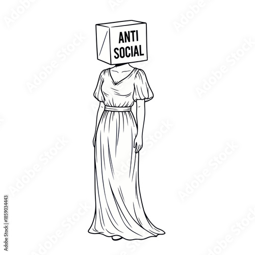 Woman Wearing Anti Social Cardboard Box.