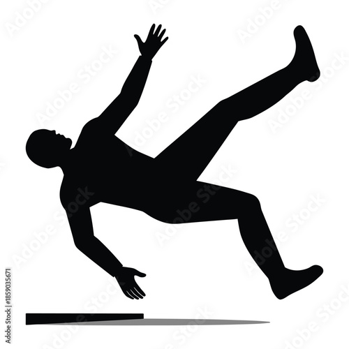 Man Falling Silhouette with Ground Edge and Shadow Representing Loss of Balance, Risk and Accident