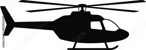 Helicopter silhouette isolated on white background, aviation transport icon, modern aircraft illustration, emergency rescue concept black vector design graphic symbol