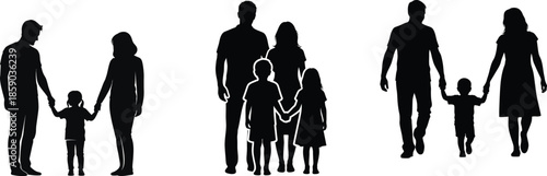 Silhouettes of diverse family units walking together