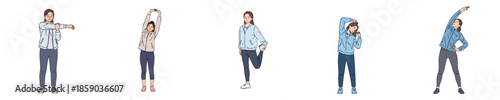 Morning Stretching Woman Warm Up Fitness Exercises Healthy Lifestyle Flat Vector Illustration