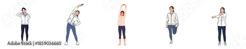Stretching Woman Character Warm Up Exercise Routine Healthy Lifestyle Flat Vector Illustration
