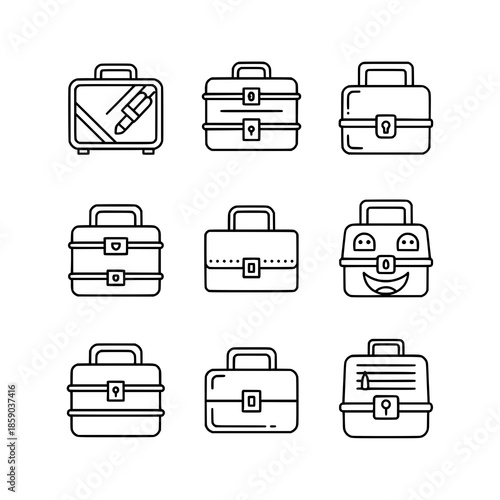 Minimal School Lunchbox Line Icons Vector Set of 9