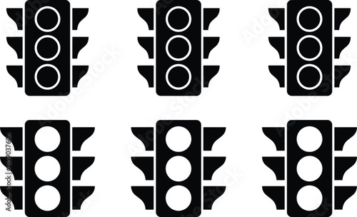 Traffic light silhouettes set, black road signal icons collection, transportation control symbols isolated on white background flat design illustration