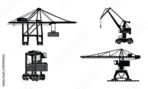 Cargo crane vector illustration isolated on transparent background black silhouette style
