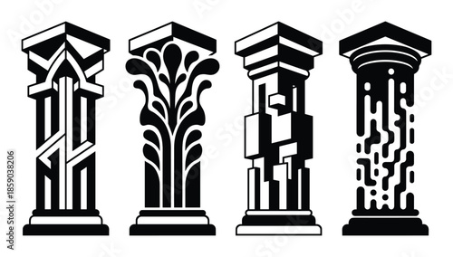 Collection of antique architecture columns design in different classic styles