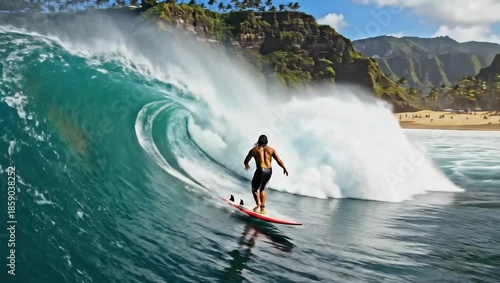 Big Wave Surfing in Hawaii | Surfer Rides Huge Ocean Wave at Waimea Bay, Oahu