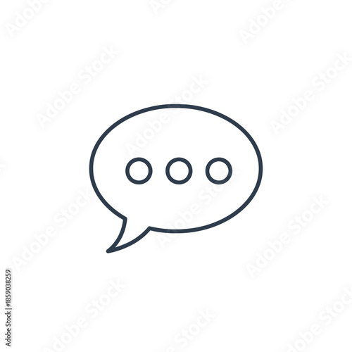 Speech bubble icon with ellipsis dots, representing conversation, communication, thinking, or waiting.