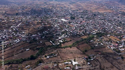 Panoramic view of a traditional Zapotec village in Oaxaca, Mexico