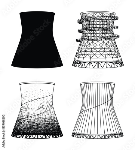 Collection of industrial cooling tower designs vector illustration for graphic design