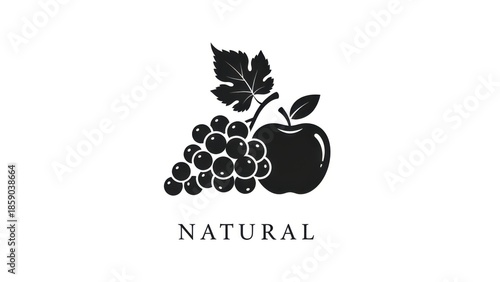 Obraz na plátně Monochromatic emblem showcasing a fresh apple and grape cluster representing nat
