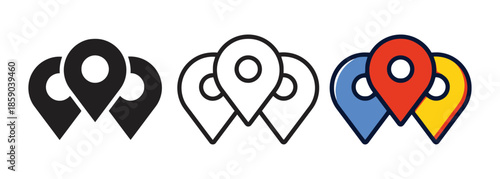 Location Pointer Group Map Pin Navigation Marker for Address Position Symbol and Travel Destination Point Geographic Place Search Guidance and Orientation