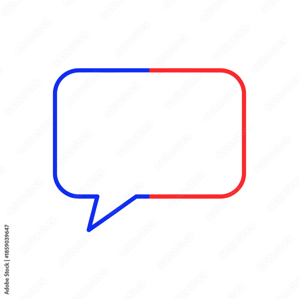 Fototapeta premium Speech bubble icon with red and blue outline, communication concept, isolated on white