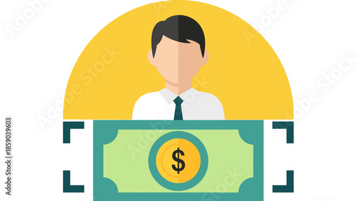 Business concept icon: person and dollar bill