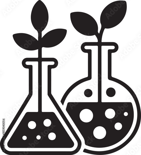 Laboratory Flask Plant Growth Experiment Vector Illustration for Science and Education Purposes