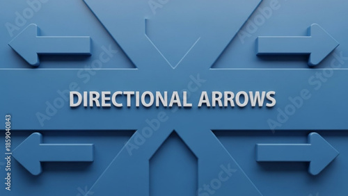 Blue directional arrows on a blue background with text