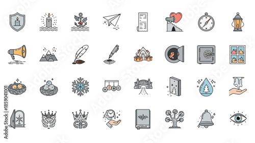 Collection of Hand Drawn Icons Representing Various Concepts and Objects.
