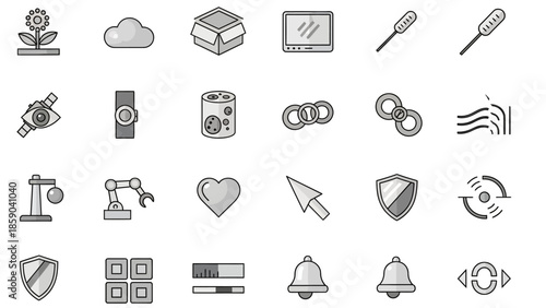 Collection of hand-drawn icons representing various concepts and objects.