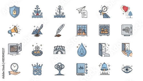 Collection of Diverse Icons Representing Various Concepts and Objects.