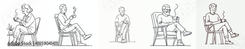 vector of a grandfather sitting on chair relaxed enjoying coffee