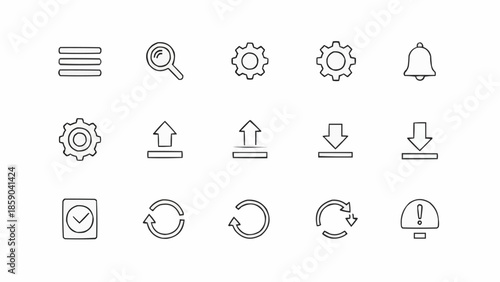 Collection of Outline Icons Representing Various Functions and Actions.