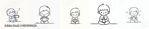 vector of a little boy sitting on floor relaxed enjoying coffee