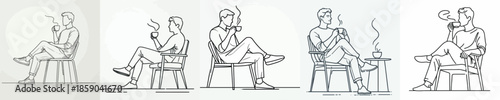 vector of a man sitting on chair relaxed enjoying coffee