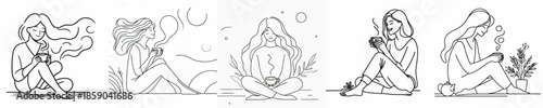 vector of a woman sitting on floor relaxed enjoying coffee