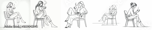 vector of a woman sitting on chair relaxed enjoying coffee