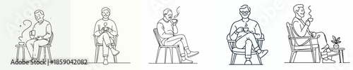 vector of a grandfather sitting on chair relaxed enjoying coffee