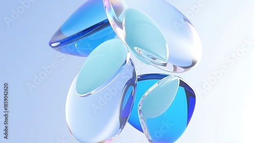 Overlapping abstract blue glass disks collision vibrant light blue background image