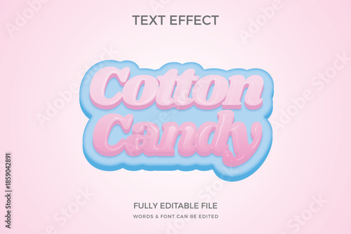 Cotton candy text effect in pastel pink and blue colors on white background