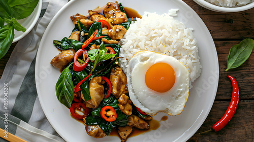 Thai Basil Chicken with Fried Egg and Rice