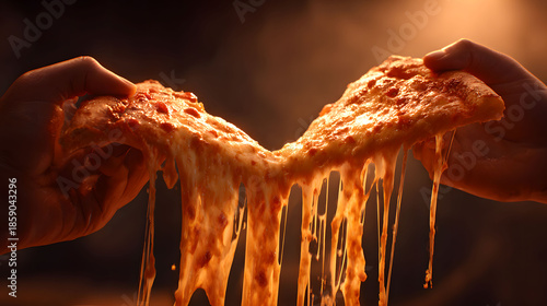 Delicious Pizza Cheese Pull Close Up