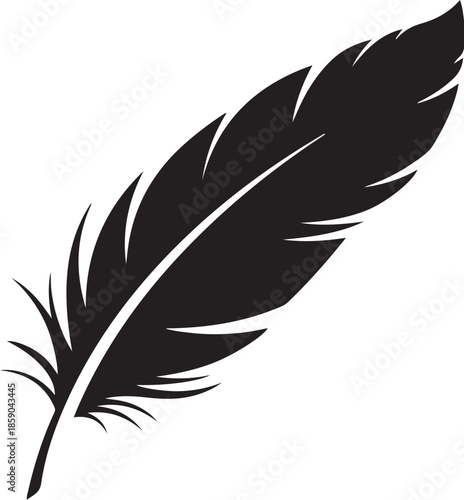 Elegant black feather silhouette on white background