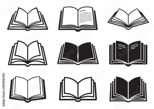 Set of Open book icon, Open book silhouette vector