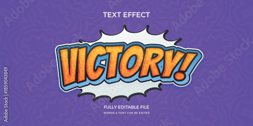 Colorful victory text effect on purple background for celebration and success
