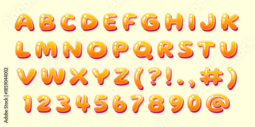 Large gradient orange alphabet and numbers with punctuation marks