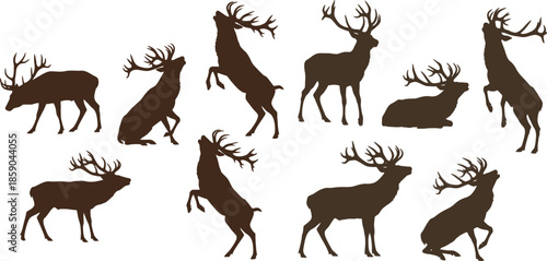 Collection of reindeer silhouettes against a plain background, showcasing various poses