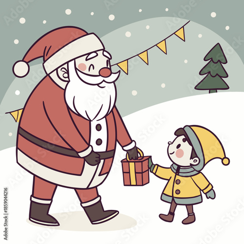 A vibrant monarch butterfly rests delicately on the textured bark of a tree in a serene illustrated landscape scene