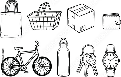 Collection of Everyday in a Simple Line Style